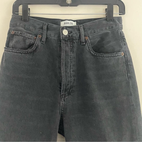 Agolde Black 90s Pinch Waist Destroyed Cotton Denim Straight Jeans 37672 - Picture 4 of 14